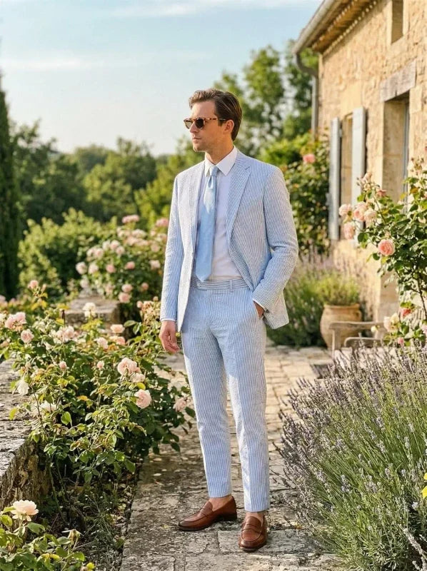 Traje slim de dos piezas para hombre con blazer de dos botones y cintura ajustable