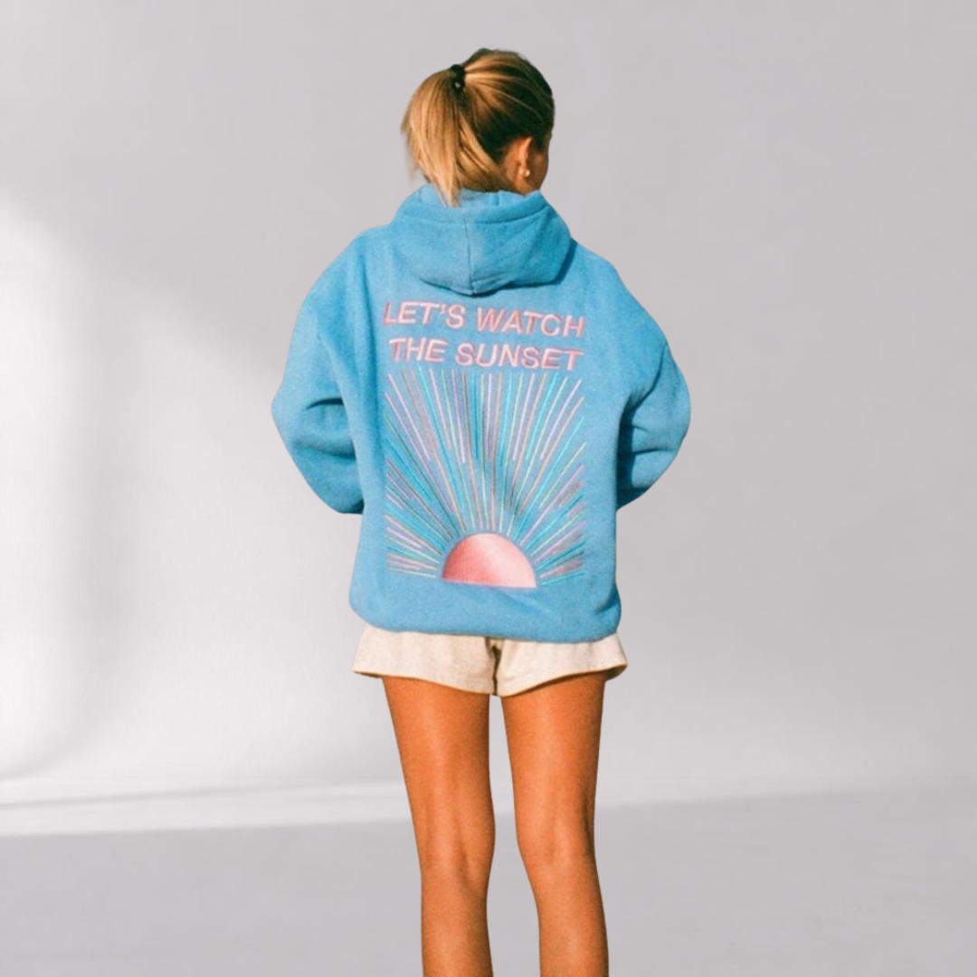 Sweat à Capuche Oversize Femme – Imprimé Sunset au Dos