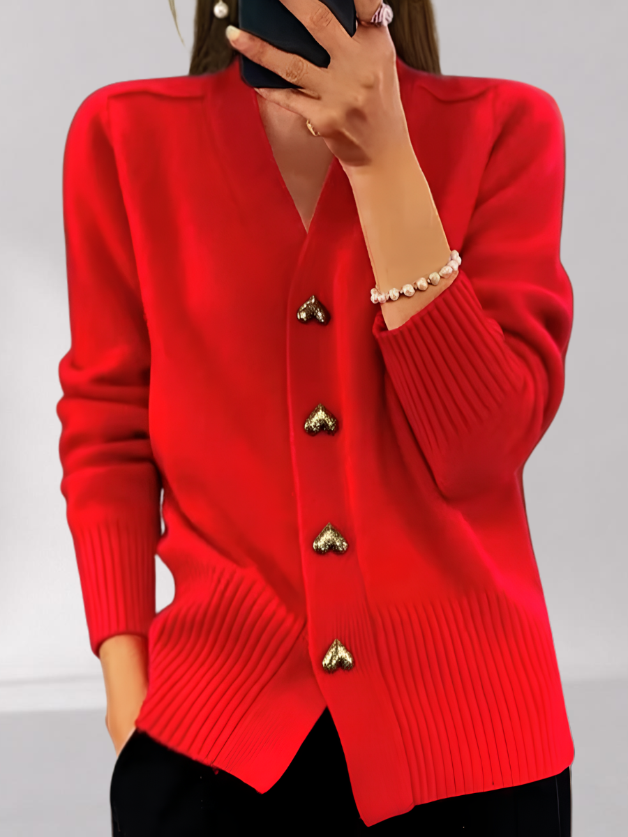 Cardigan Ajusté en Coton Mélangé à Boutons Cœur