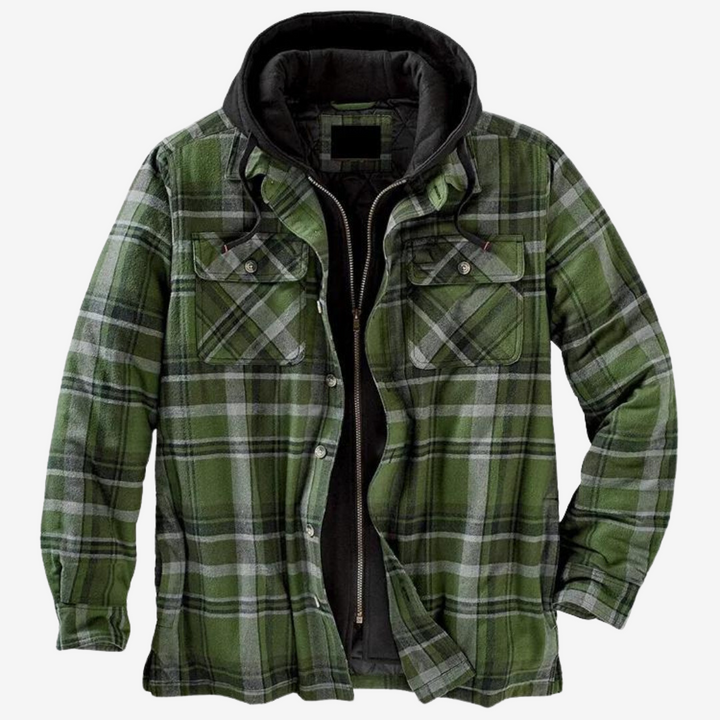 Veste Homme en Flanelle à Carreaux Doublée Matelassée à Capuche