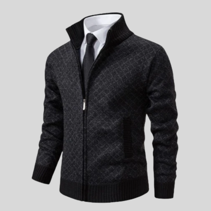 Cardigan Zippé à Col Montant et Motif Jacquard pour Homme