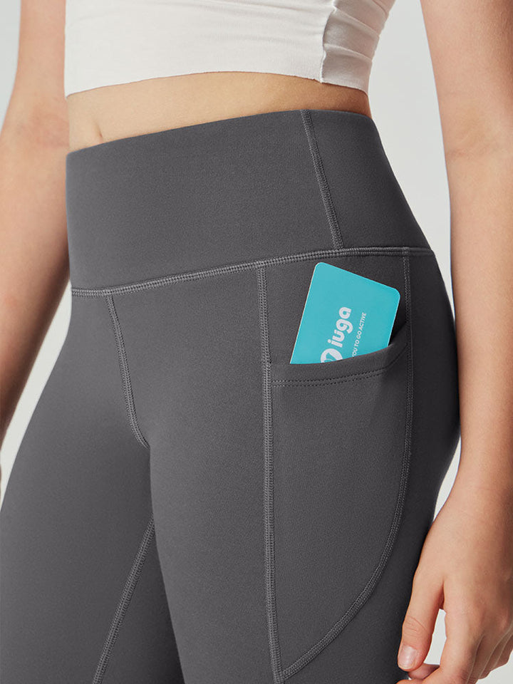 Leggings da donna a vita alta foderati in pile con tasche laterali