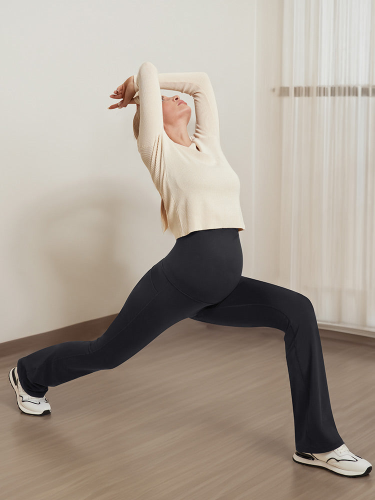Pantalon De Grossesse Femme Doublé Polaire Coupe Évasée Avec Poches
