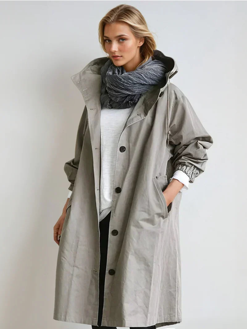 Impermeable Déperlant à Capuche et Ceinture Femme