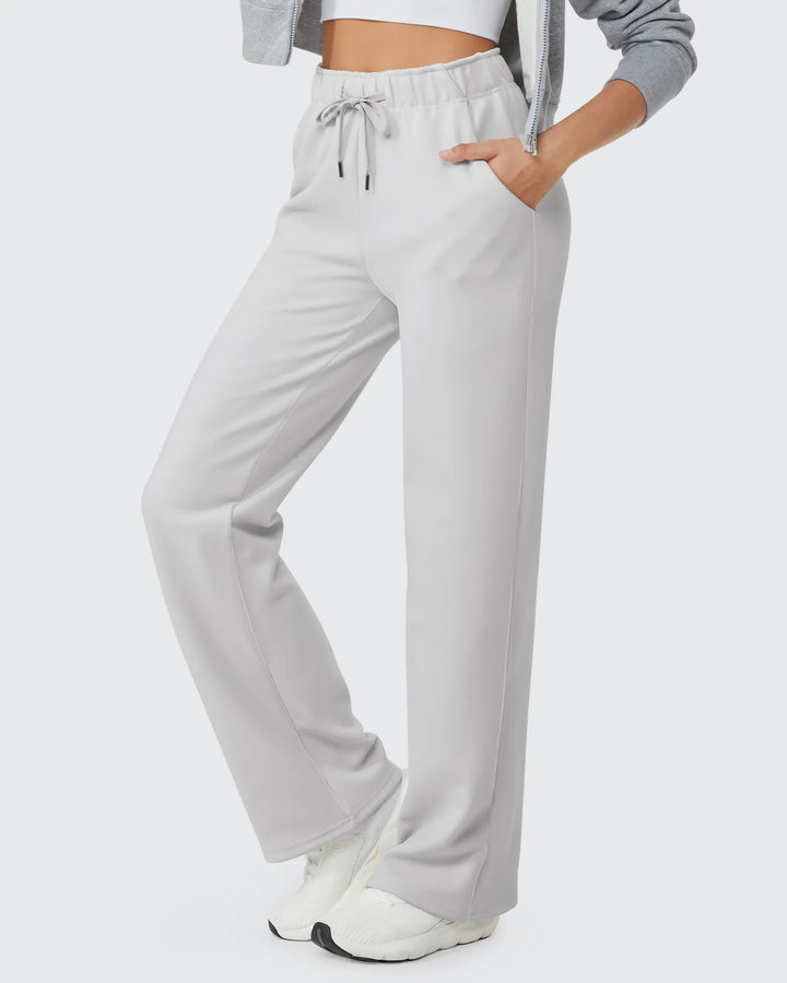Pantaloni da donna foderati in pile, vestibilità casual, con coulisse