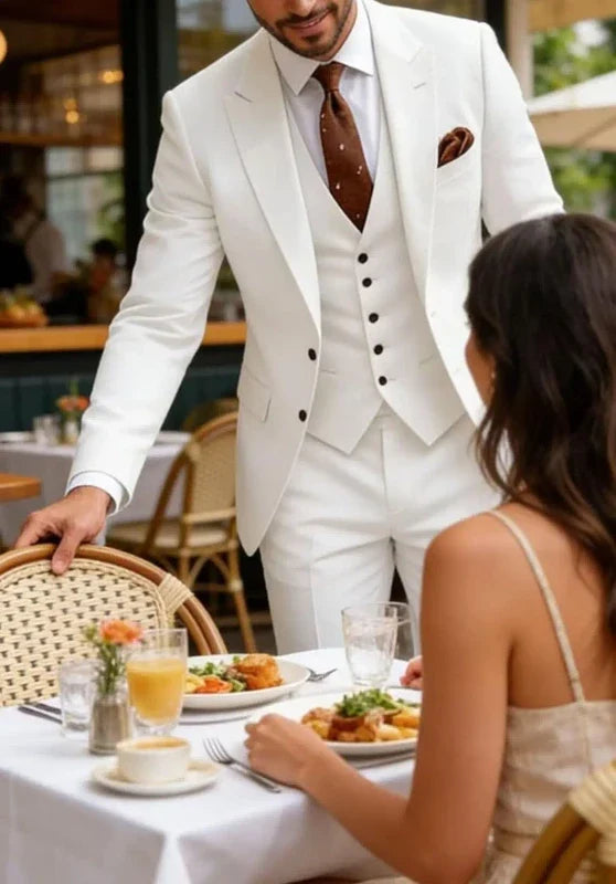Costume Trois Pièces Homme Coupe Slim avec Col Châle et Gilet Boutonné