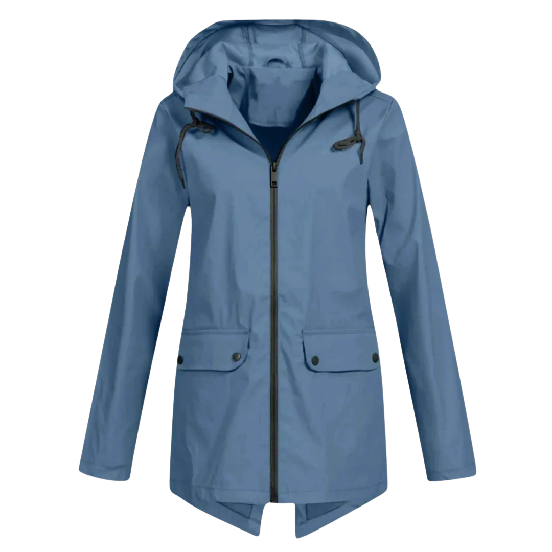 Impermeabile da donna lungo con cappuccio, idrorepellente e antivento, leggero