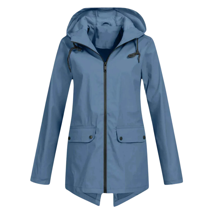Impermeabile da donna lungo con cappuccio, idrorepellente e antivento, leggero