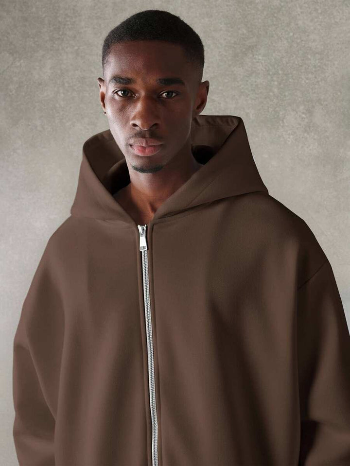 Kurzer Herren-Kapuzenpullover mit Reißverschluss, Kordelzug und Vordertaschen