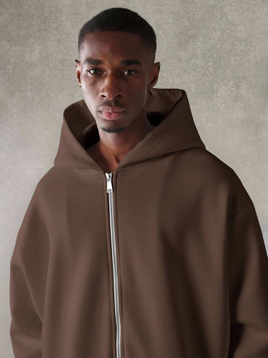 Kurzer Herren-Hoodie mit Reißverschluss, Oversize-Schnitt und Kordelzug