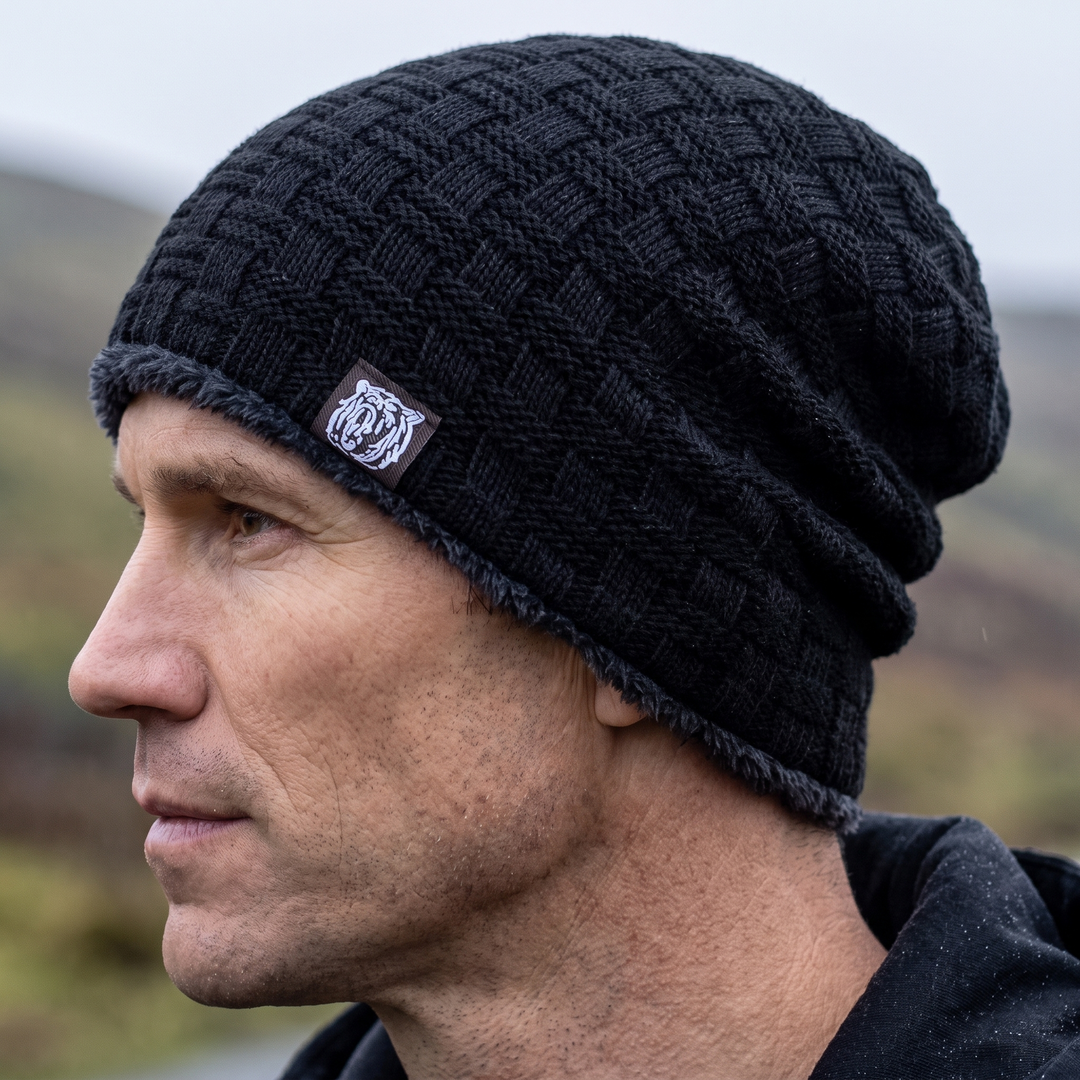 Men's fleece-lined textured-knit beanie