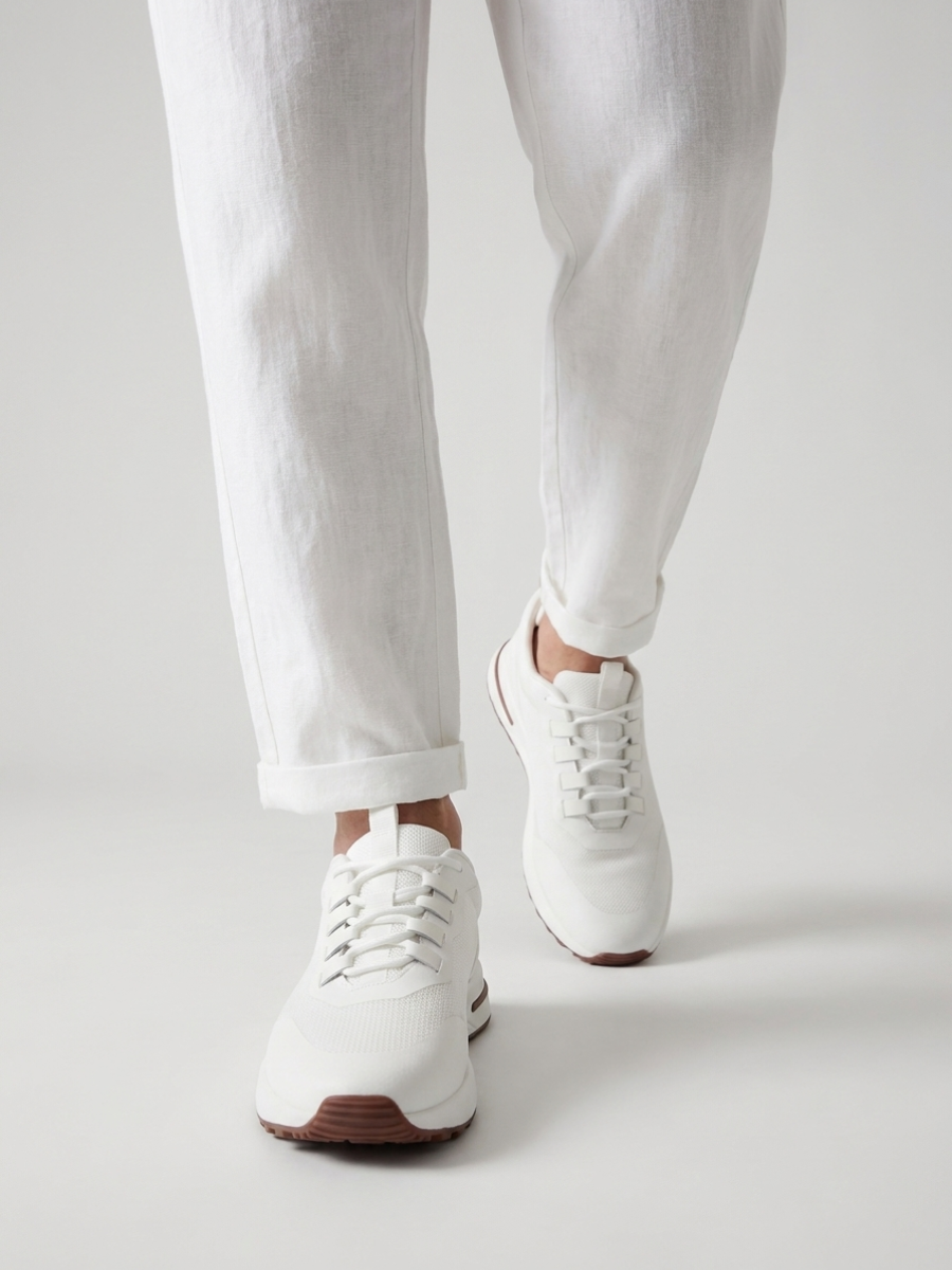 Baskets Homme Blanc Fused Mesh Basses de Marche avec Semelle Blanche