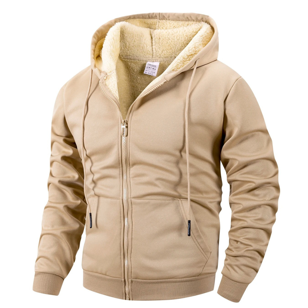 Giacca in pile da uomo foderata in sherpa con cappuccio antivento