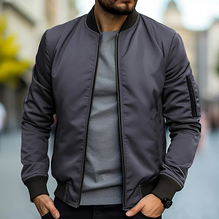 Blouson Bomber Zippé à Col Montant et Manches Raglan pour Homme