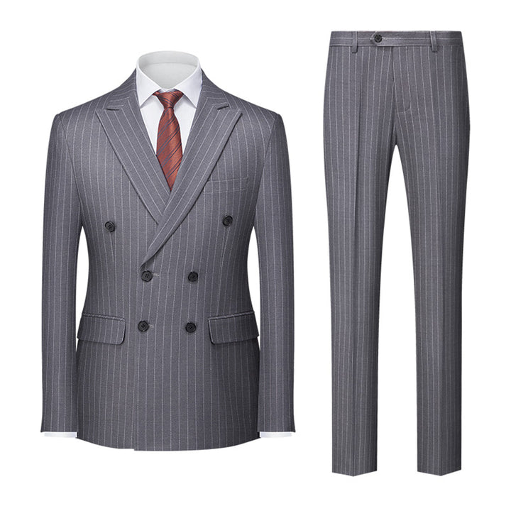 Costume deux pièces à double boutonnage invité de mariage pour homme | Imprimé rayé