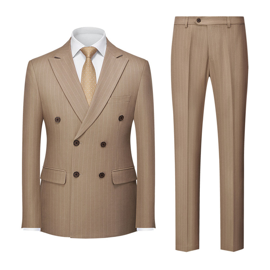 Costume deux pièces à double boutonnage invité de mariage pour homme | Imprimé rayé