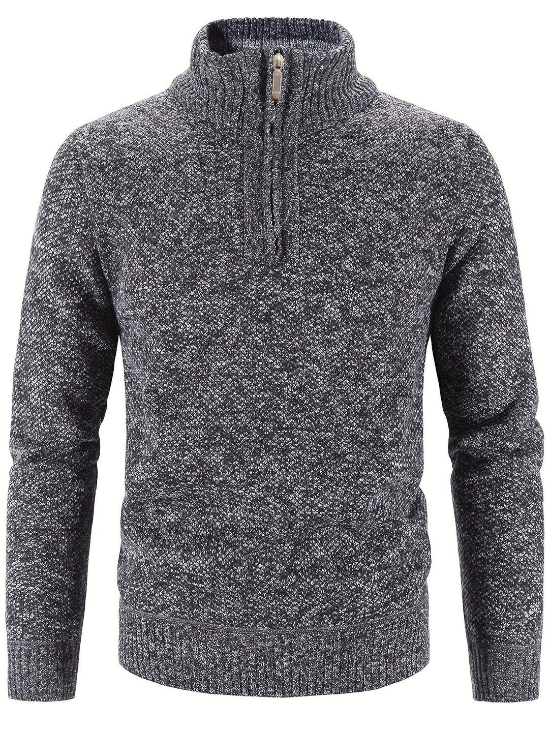 Pull Col Montant à Demi Zip et Maille Chinée pour Homme