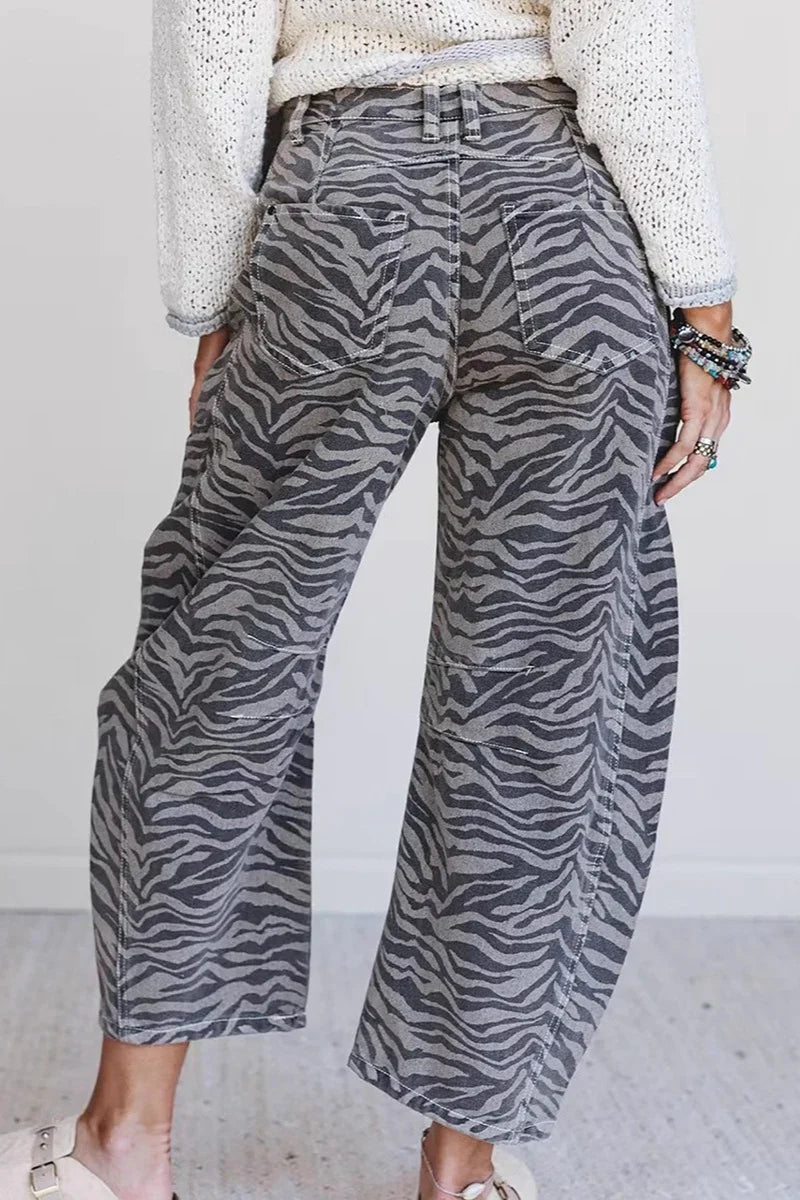 Damesjeans met zebraprint - hoge taille, cropped model