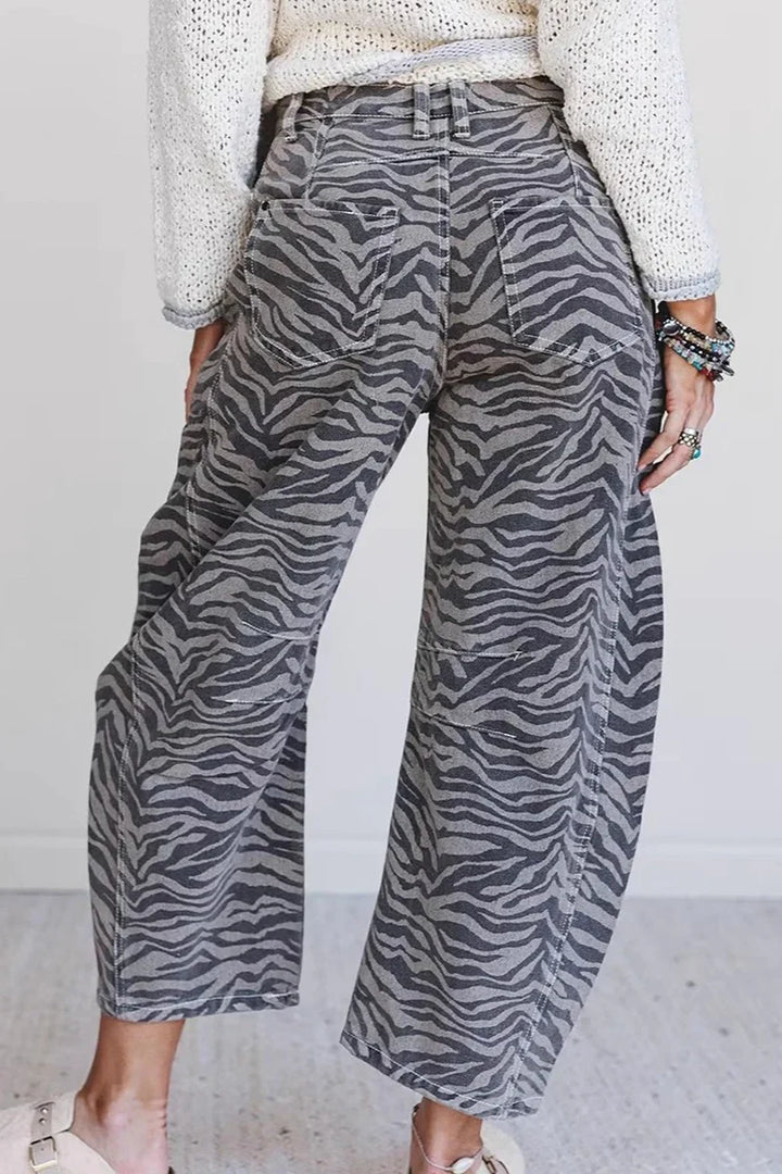 Damesjeans met zebraprint - hoge taille, cropped model