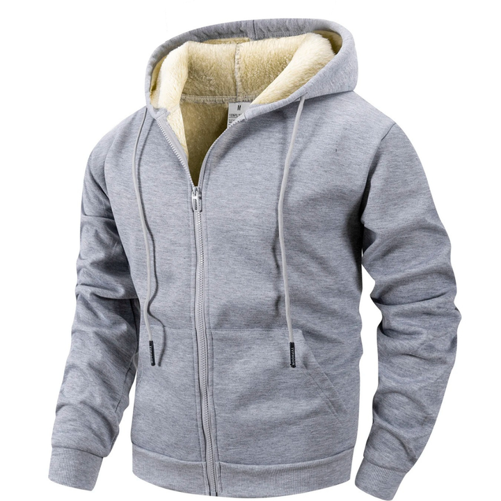 Giacca in pile da uomo foderata in sherpa con cappuccio antivento