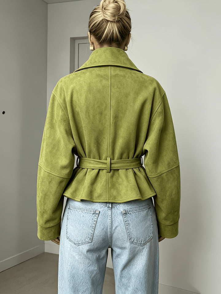 Veste Femme Col Montant Ceinturée En Daim Avec Manches Longues
