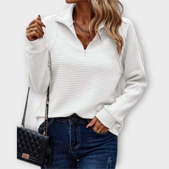 Pull Femme Rose Côtelé à Demi-Zip