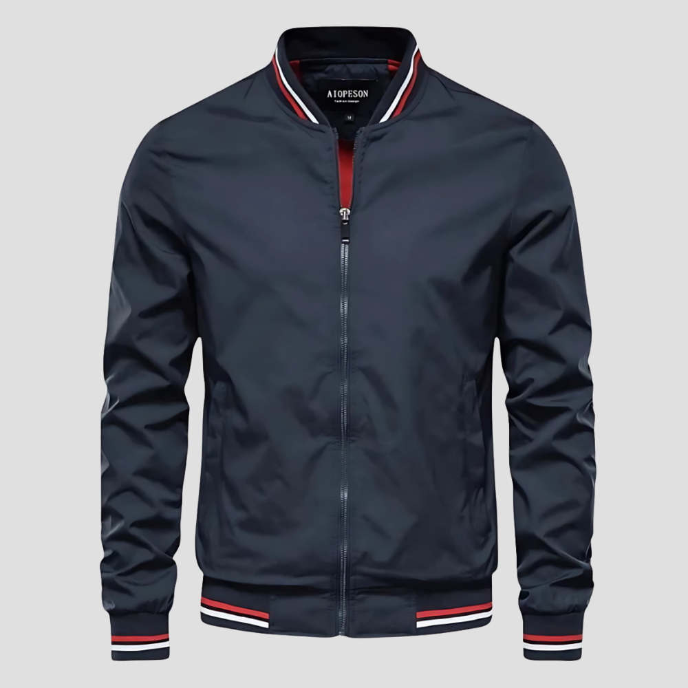 Blouson Bomber Léger à Col Montant et Bande Contrastante pour Homme