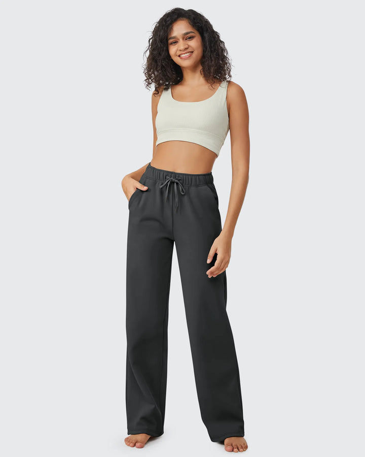 Pantaloni da donna foderati in pile, vestibilità casual, con coulisse