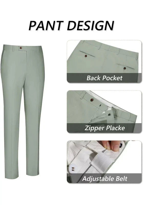 Costume Trois Pièces Homme Coupe Ajustée en Lin avec Col Notch et Veste à Fentes
