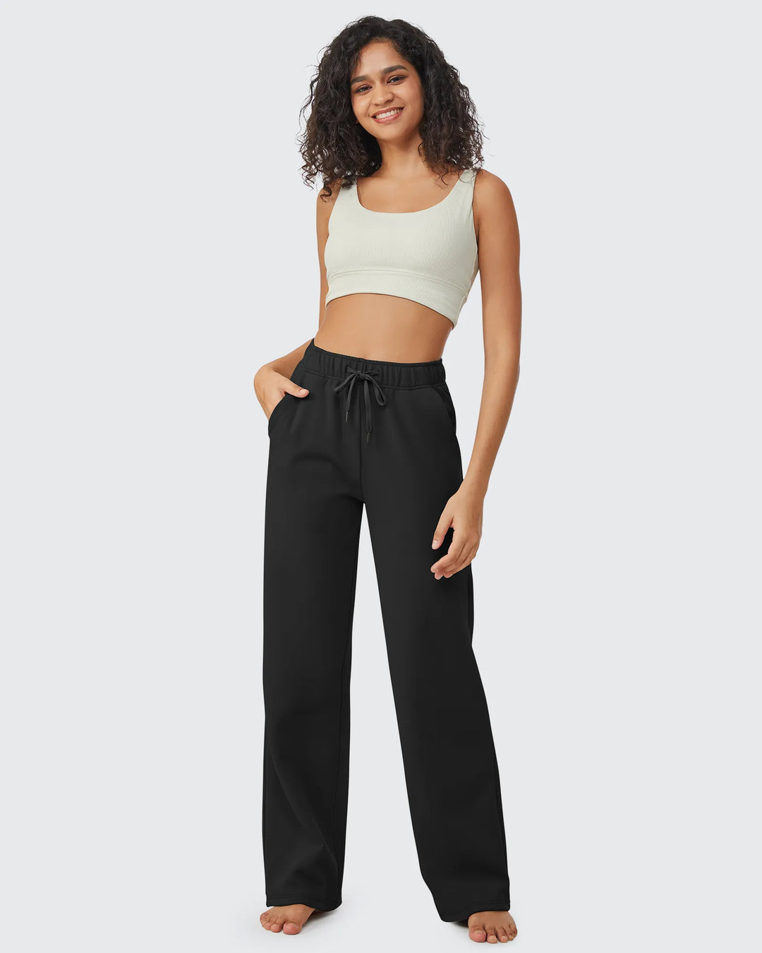 Pantaloni da donna foderati in pile, vestibilità casual, con coulisse