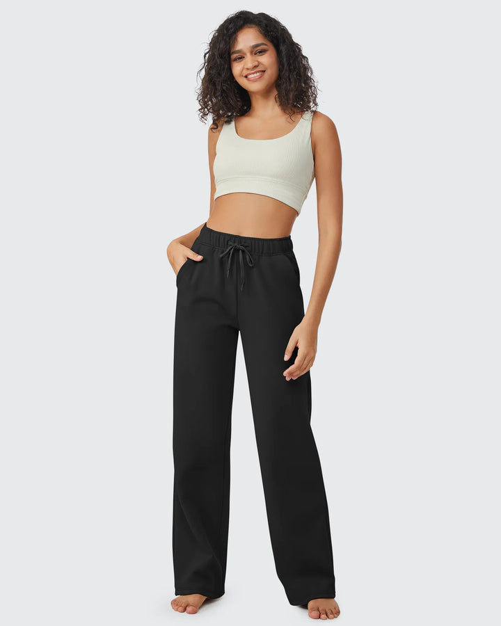 Pantaloni da donna foderati in pile, vestibilità casual, con coulisse