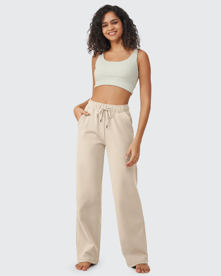 Pantaloni da donna foderati in pile, vestibilità casual, con coulisse
