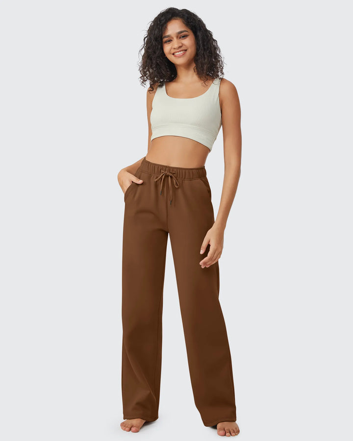 Pantaloni da donna foderati in pile, vestibilità casual, con coulisse
