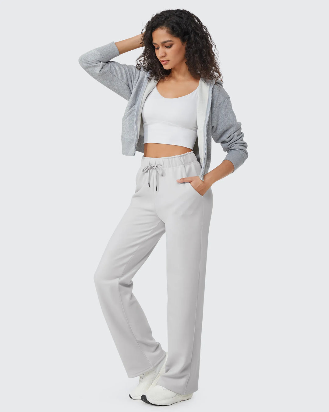 Pantaloni da donna foderati in pile, vestibilità casual, con coulisse