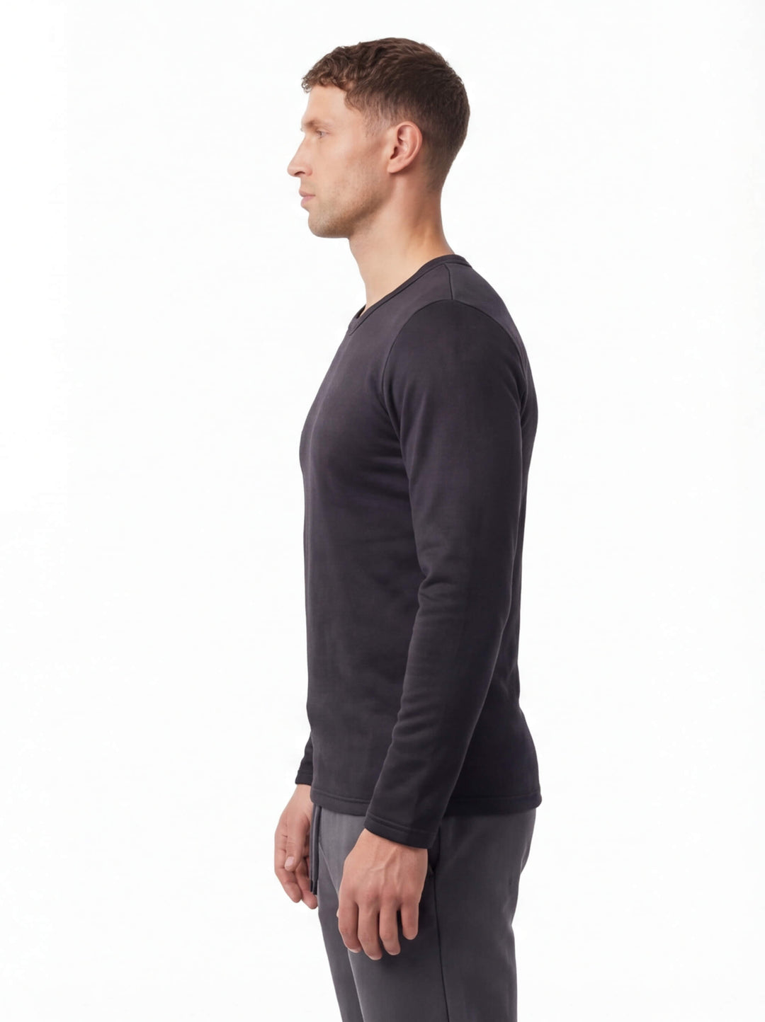 Tee-Shirt Thermique Homme Doublé Polaire Col Rond Manches Longues