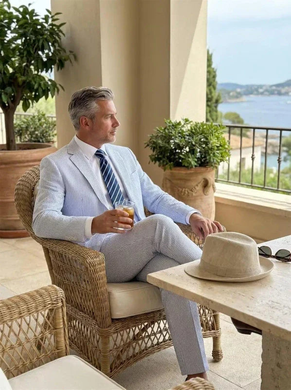 Traje slim de dos piezas para hombre con blazer de dos botones y cintura ajustable