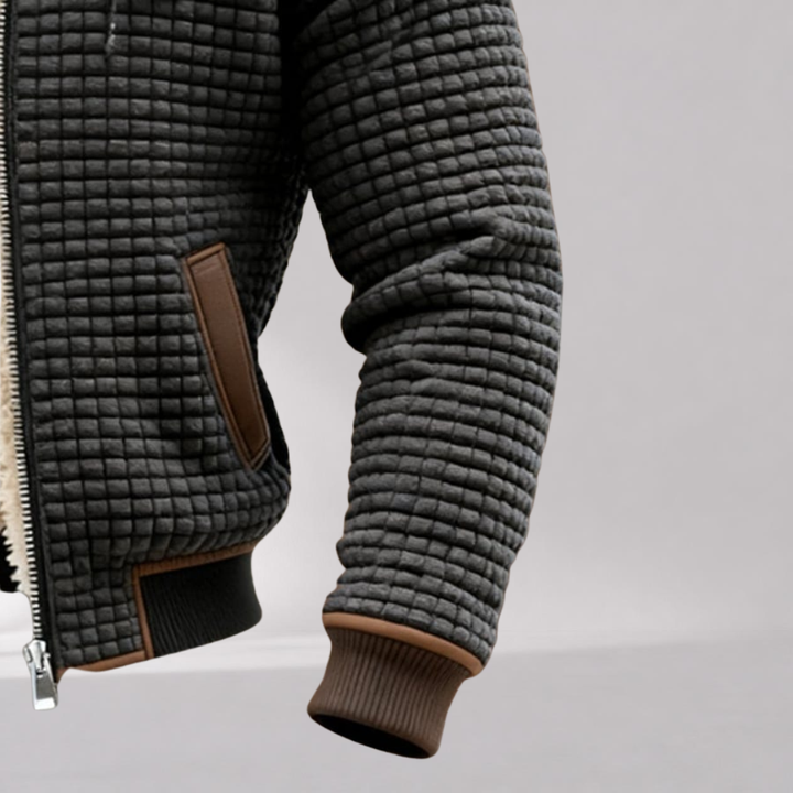Blouson Bomber Matelassé Homme Doublé Sherpa avec Détails en Cuir