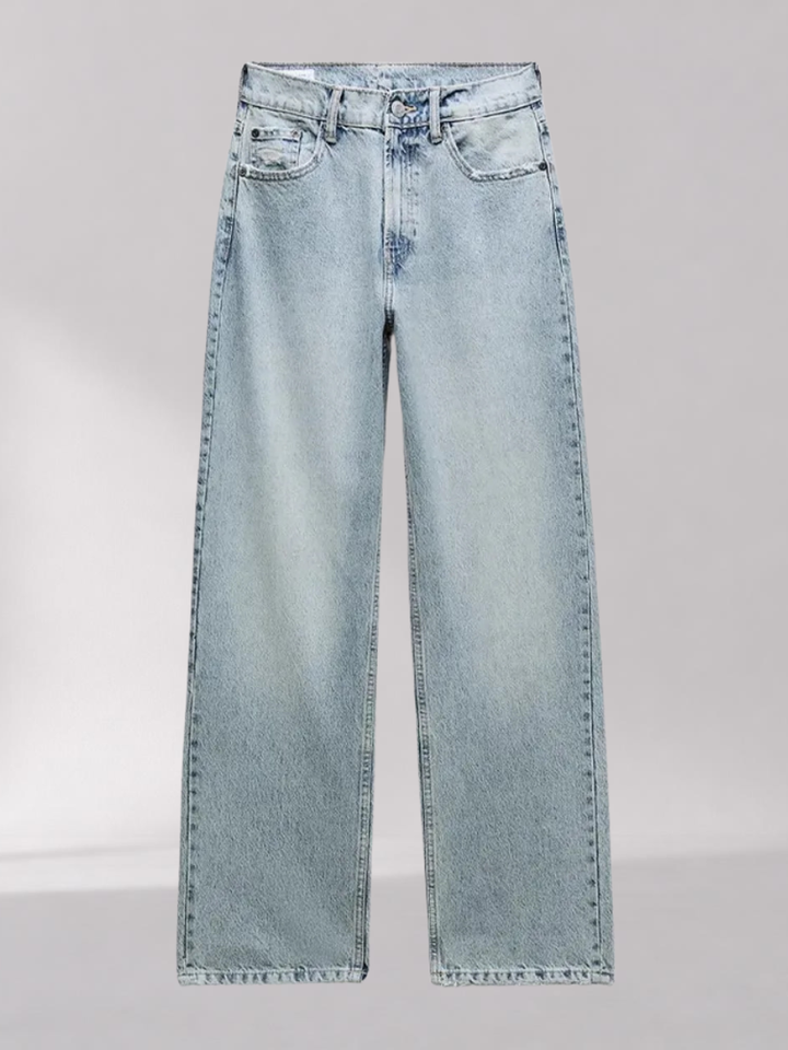 Pantalon en Denim Taille Haute Coupe Droite Femme