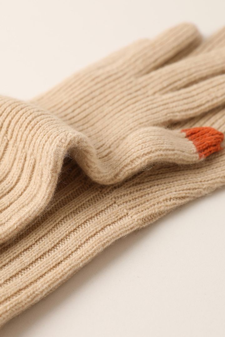 Guanti da donna in misto cashmere – maglia a coste con polsino lungo