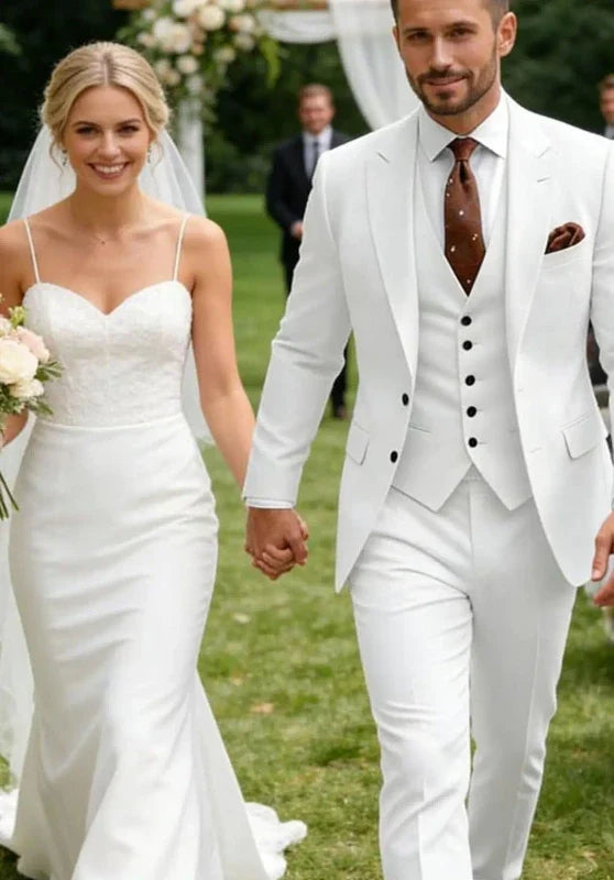 Costume Trois Pièces Homme Coupe Slim avec Col Châle et Gilet Boutonné