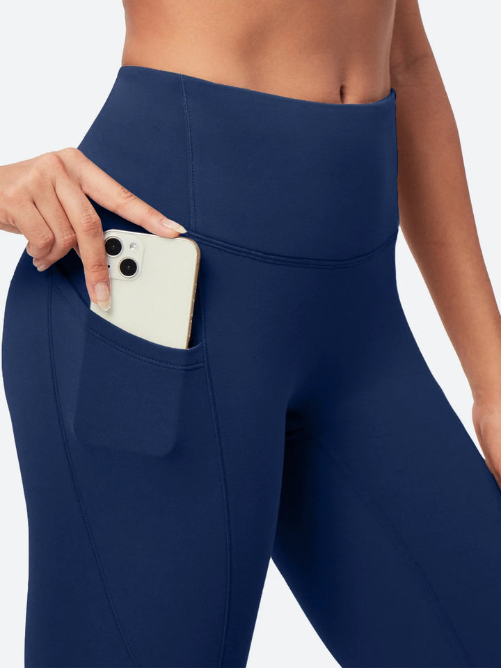 Leggings da donna a vita alta foderati in pile, senza cucitura anteriore e con tasche