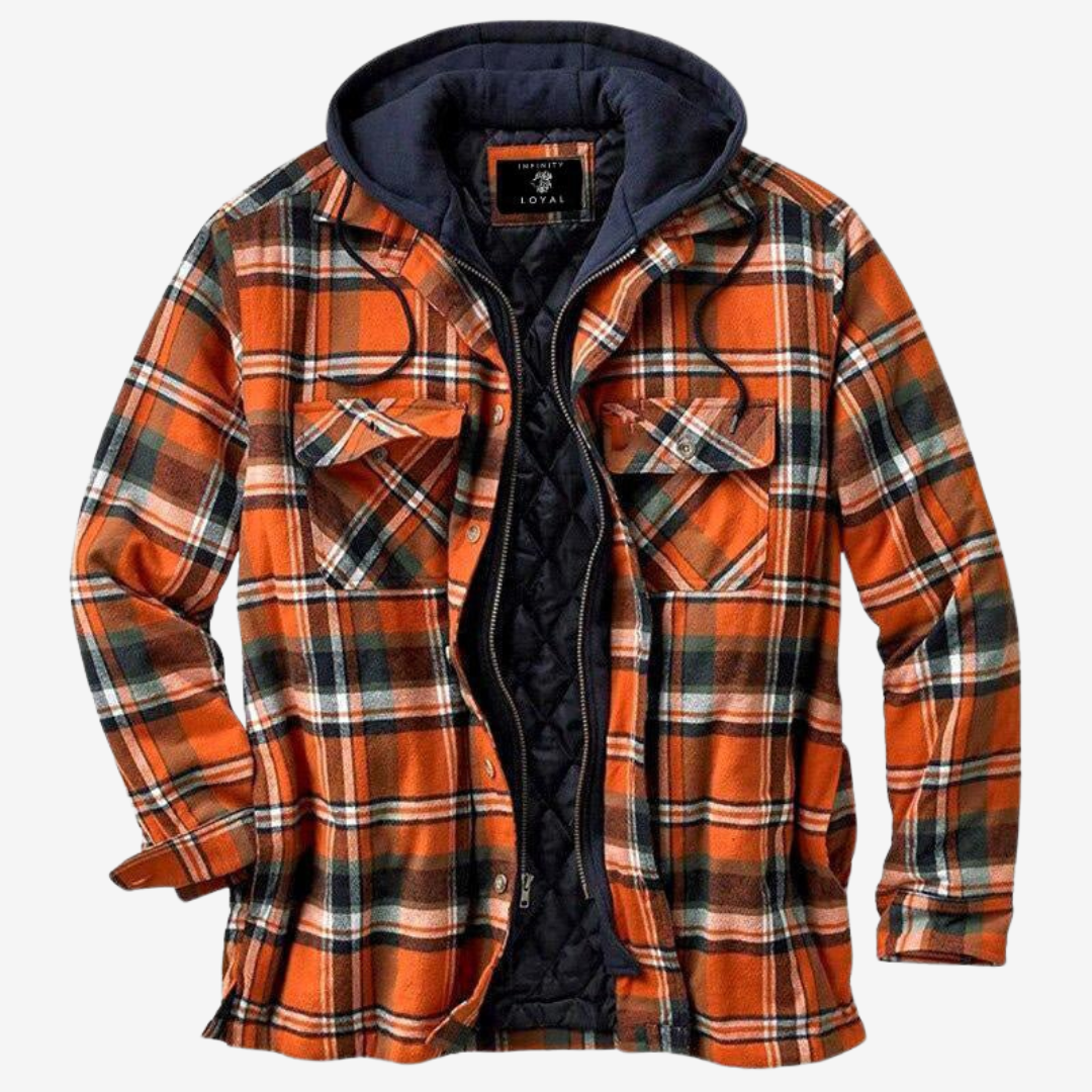 Veste Homme en Flanelle à Carreaux Doublée Matelassée à Capuche