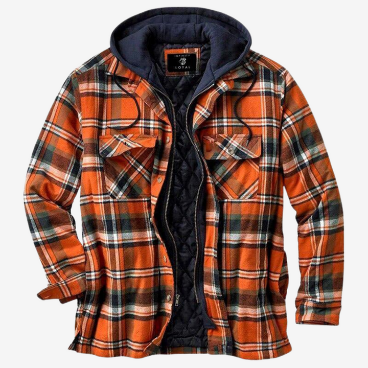 Veste Homme en Flanelle à Carreaux Doublée Matelassée à Capuche