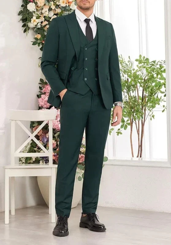 Costume Trois Pièces Homme Coupe Slim Infroissable avec Col Peak et Gilet Croisé