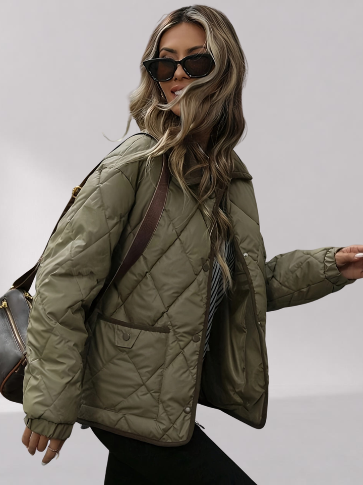 Veste Matelassée Oversize Femme avec Col en Velours Côtelé