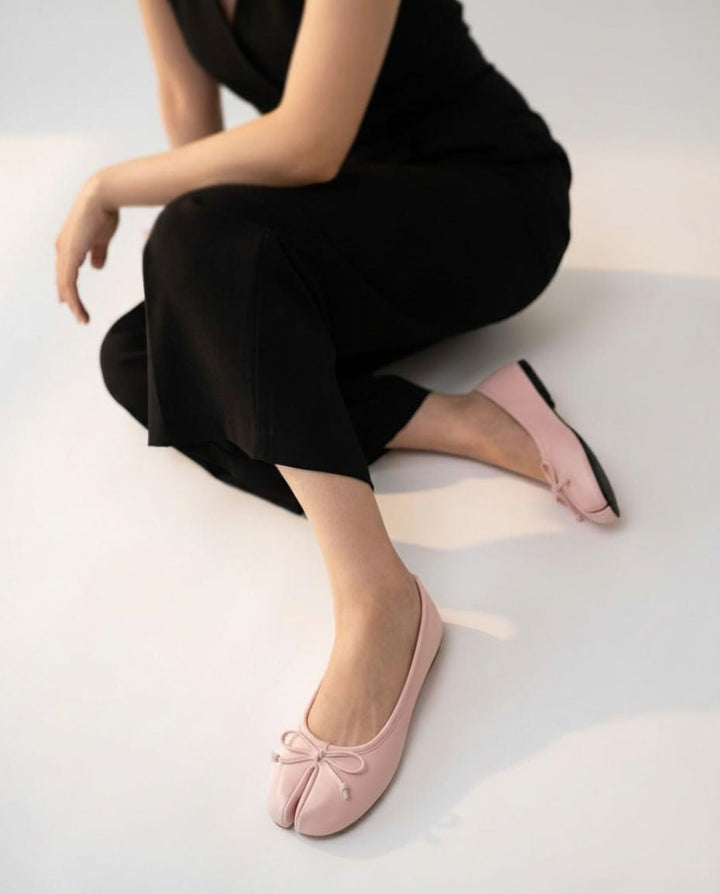 Women's Split-Toe Leather Ballet Flats with Bow