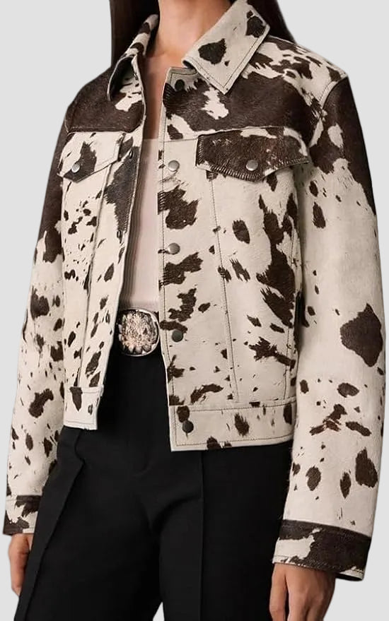 Veste en Suède Femme – Imprimé Léopard à Col Revers