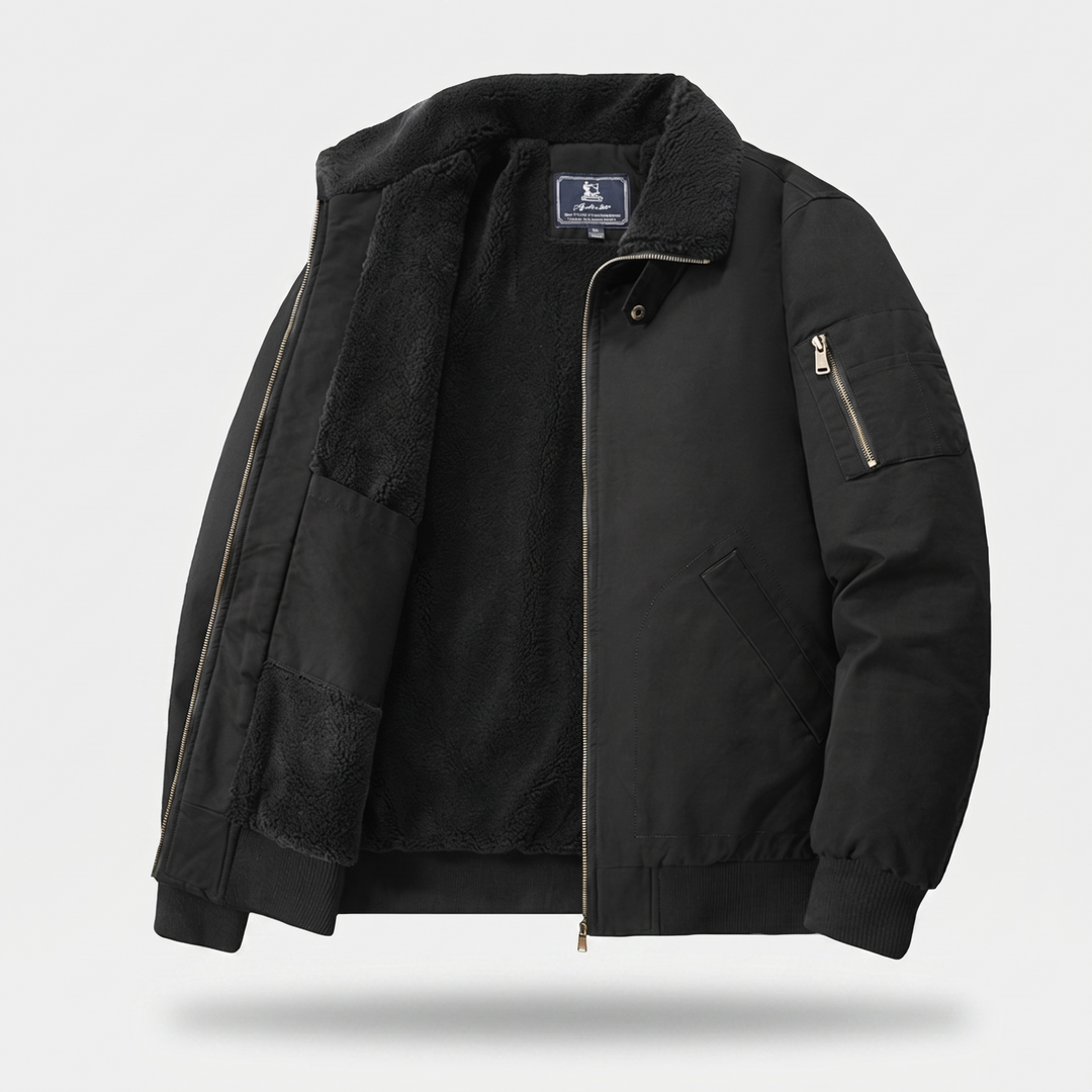 Bomberjacke aus Canvas für Herren mit Sherpa-Futter, Reißverschluss und Taschen