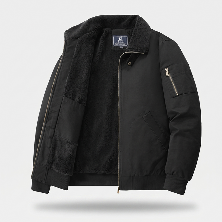 Bomberjacke aus Canvas für Herren mit Sherpa-Futter, Reißverschluss und Taschen