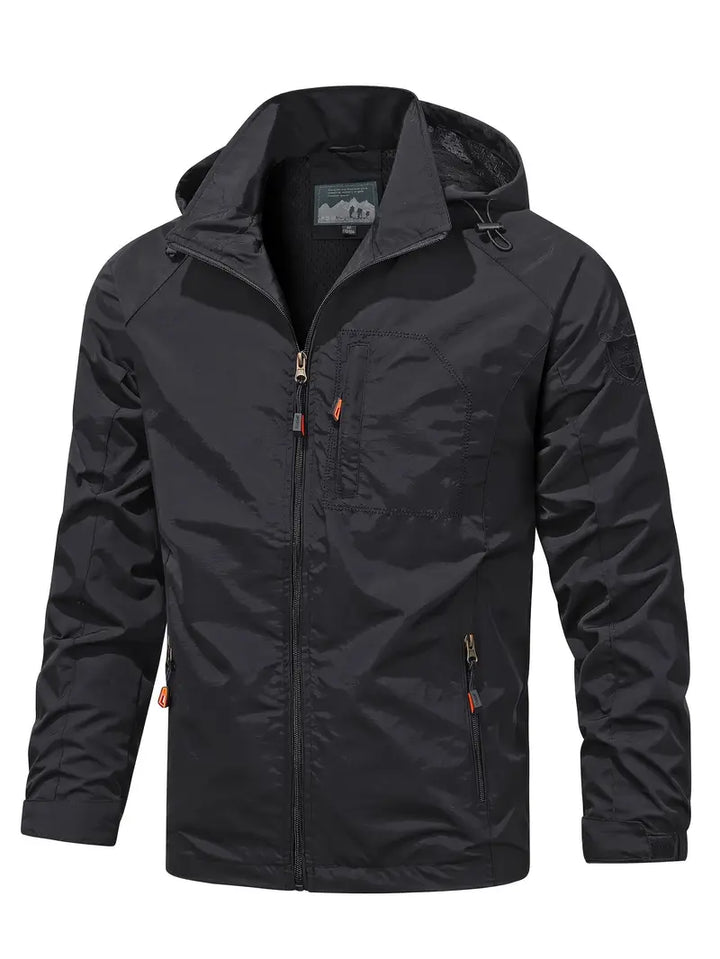 Men's Lightweight Hooded Windbreaker with Zippered Pockets